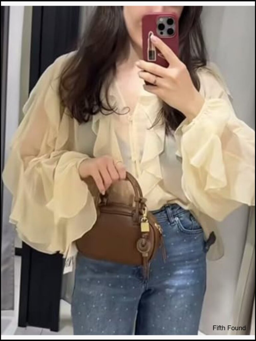 Ruffled Multi-Layered Semi Sheer V-Neck Blouse Long Sleeve Button Down Chiffon - Picture 3 of 7